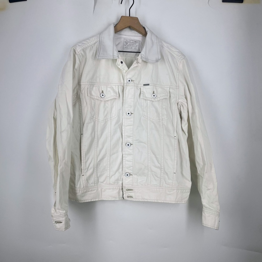 Diesel Industry Mens Denim Trucker Leather Collar Jacket Button Coat Size‎ XL
